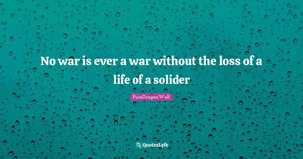 PureDragonWolf Quotes: "No war is ever a war without the loss of a life of a solider"