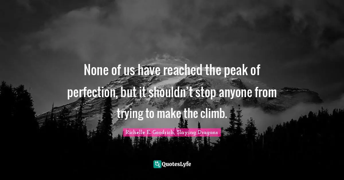 Richelle E. Goodrich, Slaying Dragons Quotes: None of us have reached the peak of perfection, but it shouldn’t stop anyone from trying to make the climb.