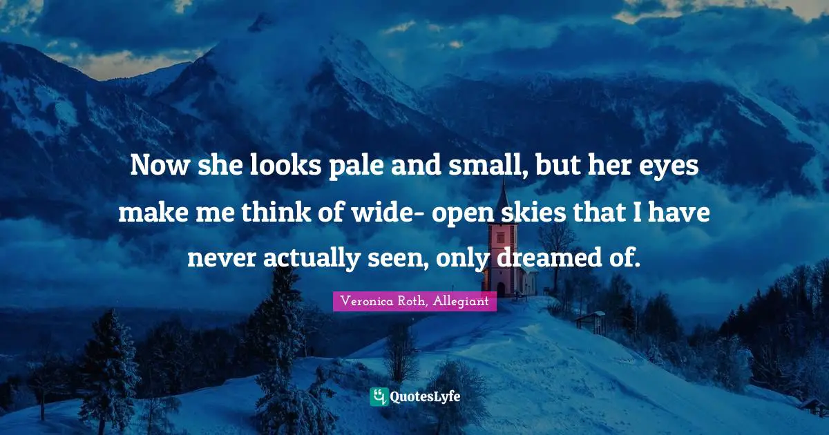 Now she looks pale and small, but her eyes make me think of wide- open skies that I have never actually seen, only dreamed of.