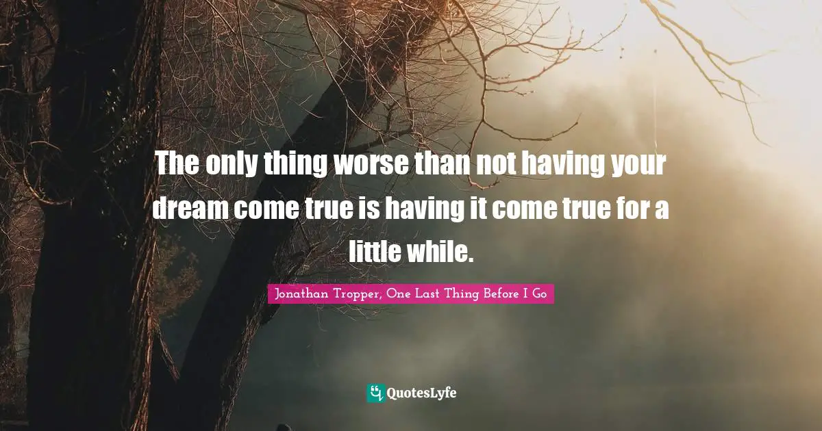 Jonathan Tropper, One Last Thing Before I Go Quotes: "The only thing worse than not having your dream come true is having it come true for a little while."