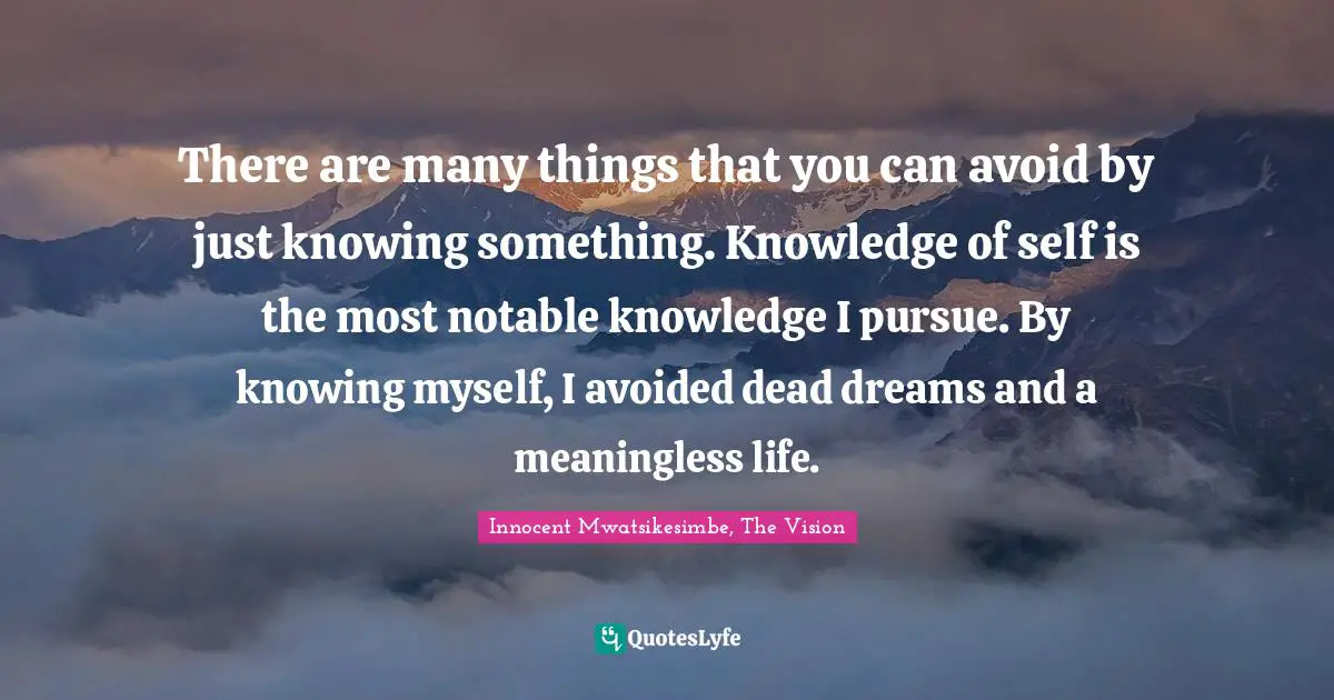 There are many things that you can avoid by just knowing something. Knowledge of self is the most notable knowledge I pursue. By knowing myself, I avoided dead dreams and a meaningless life.