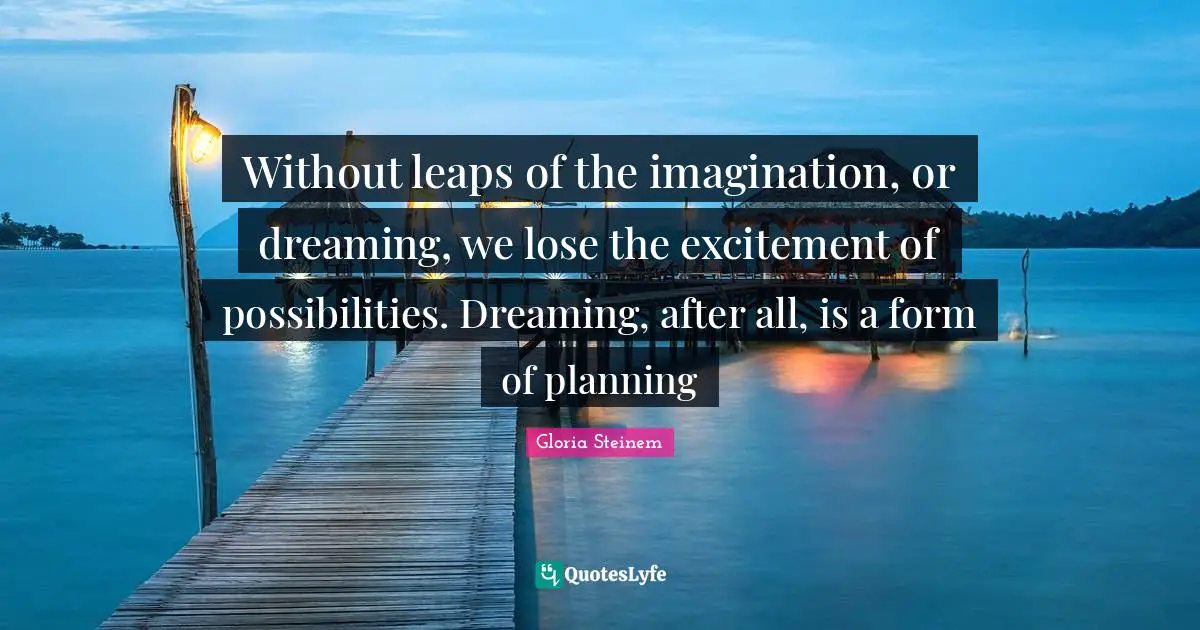 Without leaps of the imagination, or dreaming, we lose the excitement of possibilities. Dreaming, after all, is a form of planning