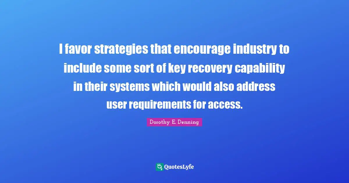 I favor strategies that encourage industry to include some sort of key recovery capability in their systems which would also address user requirements for access.