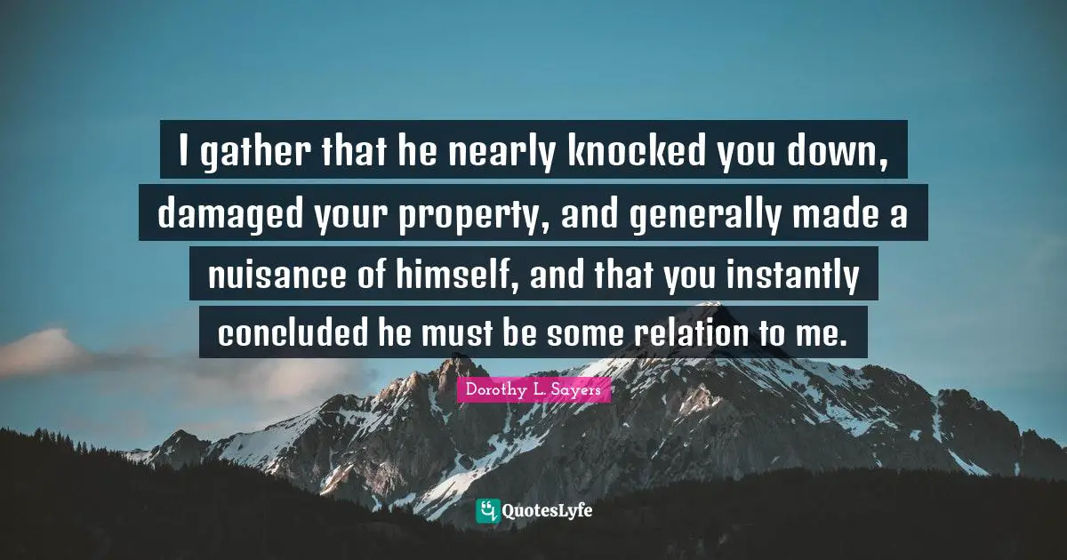 Nuisance Quotes: "I gather that he nearly knocked you down, damaged your property, and generally made a nuisance of himself, and that you instantly concluded he must be some relation to me."