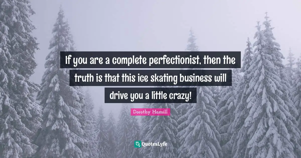 Dorothy Hamill Quotes: "If you are a complete perfectionist, then the truth is that this ice skating business will drive you a little crazy!"
