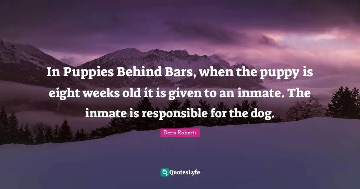 In Puppies Behind Bars, when the puppy is eight weeks old it is given to an inmate. The inmate is responsible for the dog.