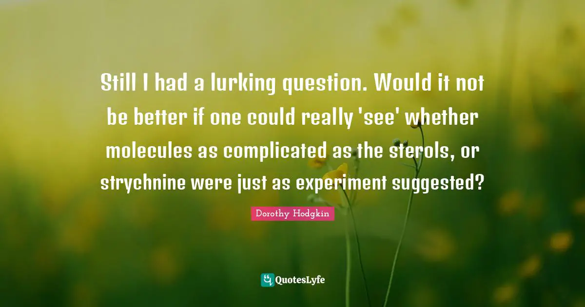 Still I had a lurking question. Would it not be better if one could really 'see' whether molecules as complicated as the sterols, or strychnine were just as experiment suggested?