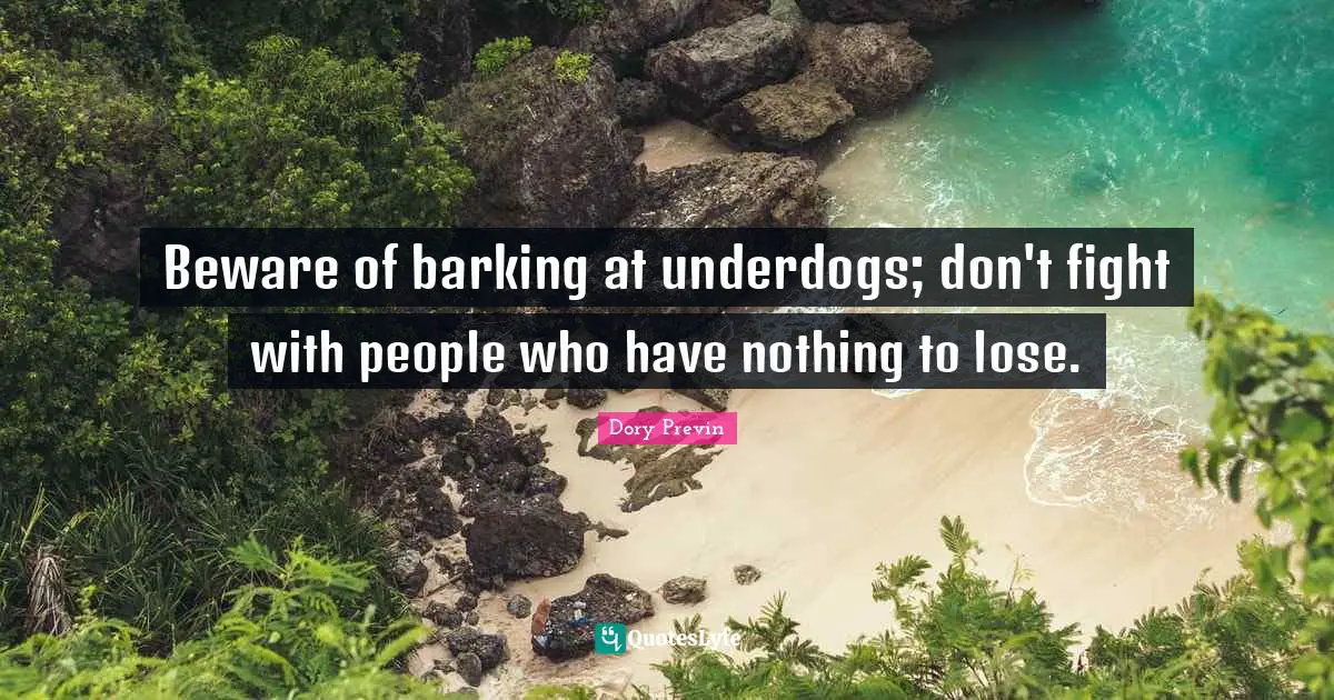 Do Nothing Quotes: "Beware of barking at underdogs; don't fight with people who have nothing to lose."