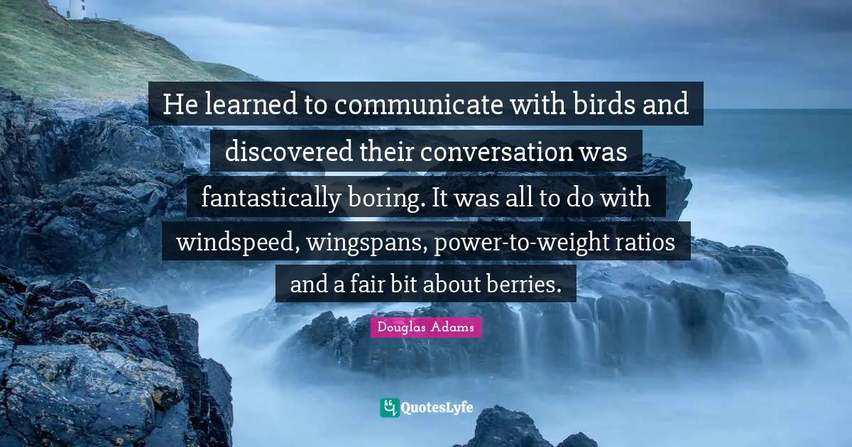 He learned to communicate with birds and discovered their conversation was fantastically boring. It was all to do with windspeed, wingspans, power-to-weight ratios and a fair bit about berries.