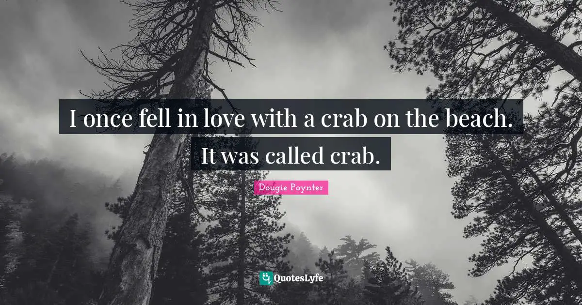 I once fell in love with a crab on the beach. It was called crab.