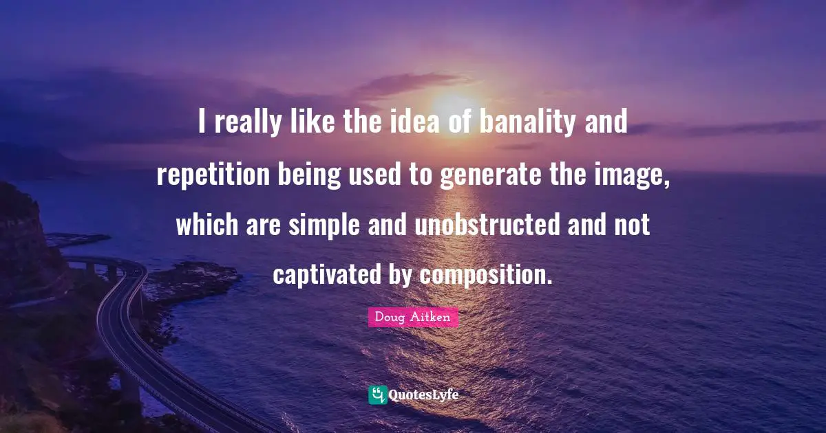 Doug Aitken Quotes: "I really like the idea of banality and repetition being used to generate the image, which are simple and unobstructed and not captivated by composition."