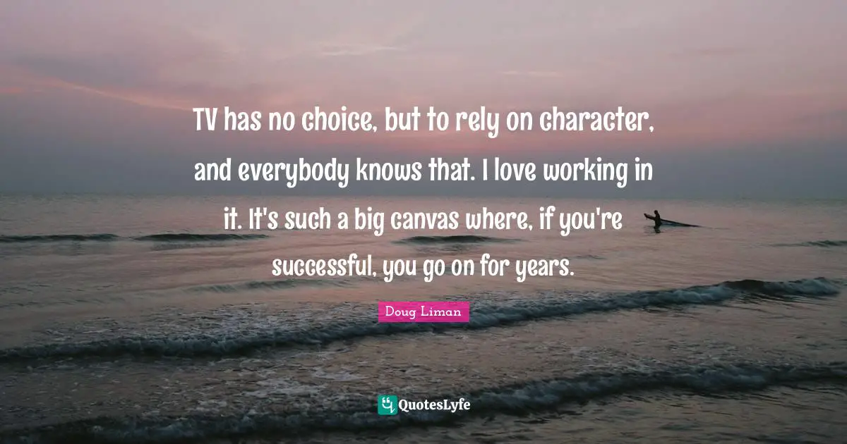 Doug Liman Quotes: "TV has no choice, but to rely on character, and everybody knows that. I love working in it. It's such a big canvas where, if you're successful, you go on for years."