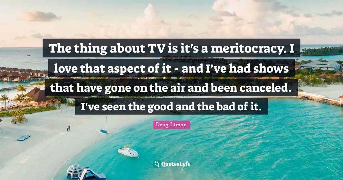 Doug Liman Quotes: "The thing about TV is it's a meritocracy. I love that aspect of it - and I've had shows that have gone on the air and been canceled. I've seen the good and the bad of it."