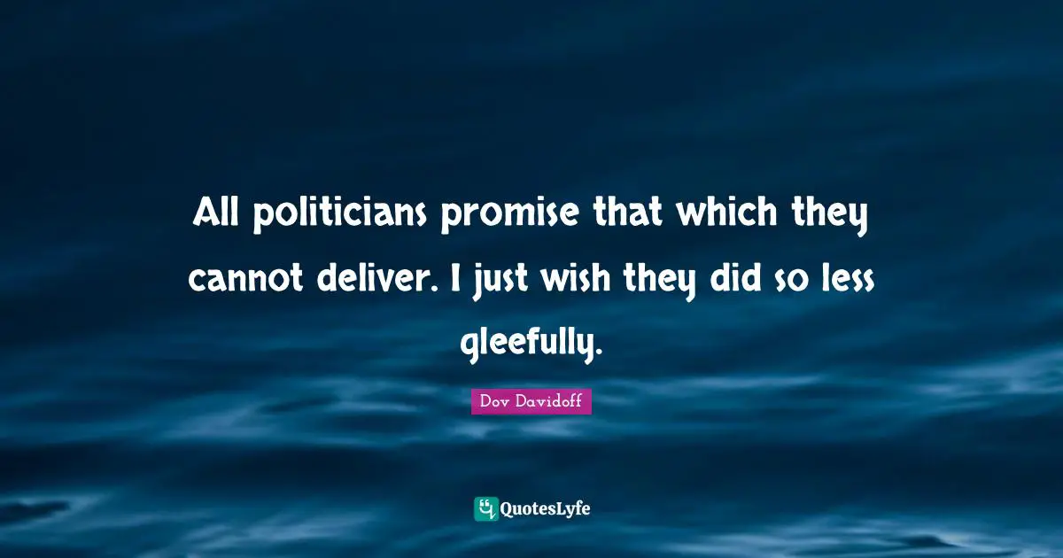 All politicians promise that which they cannot deliver. I just wish they did so less gleefully.