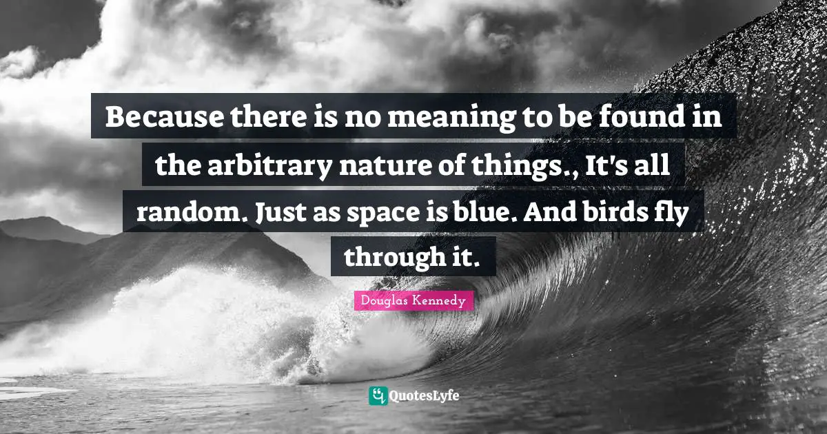 Because there is no meaning to be found in the arbitrary nature of things., It's all random. Just as space is blue. And birds fly through it.