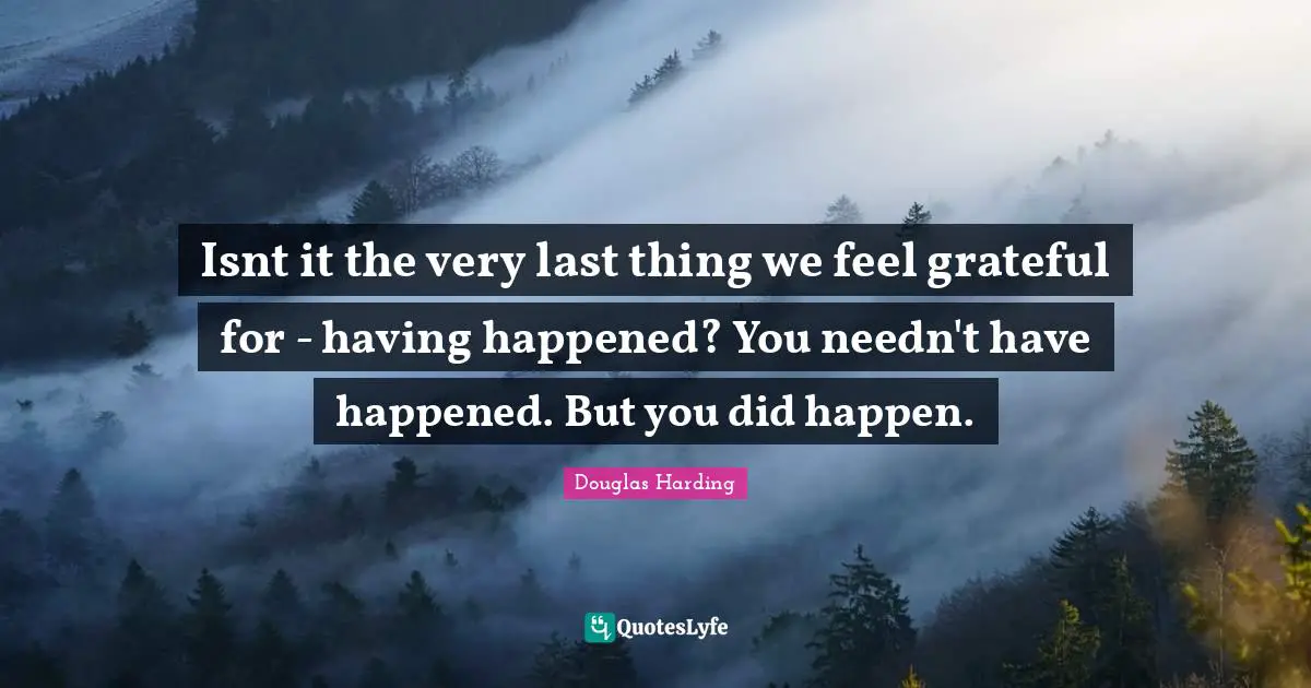 Isnt it the very last thing we feel grateful for - having happened? You needn't have happened. But you did happen.