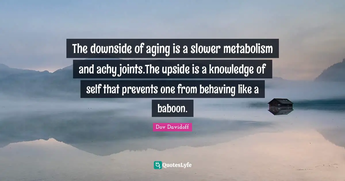 The downside of aging is a slower metabolism and achy joints.The upside is a knowledge of self that prevents one from behaving like a baboon.