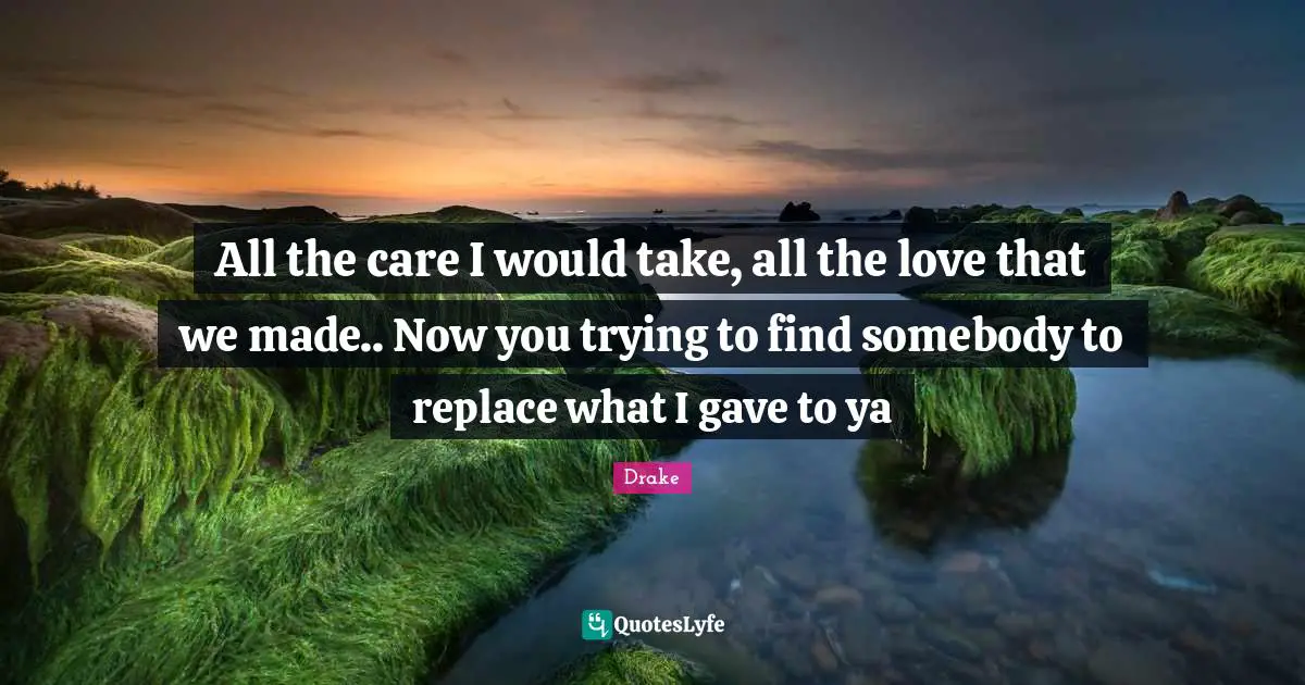 All the care I would take, all the love that we made.. Now you trying to find somebody to replace what I gave to ya