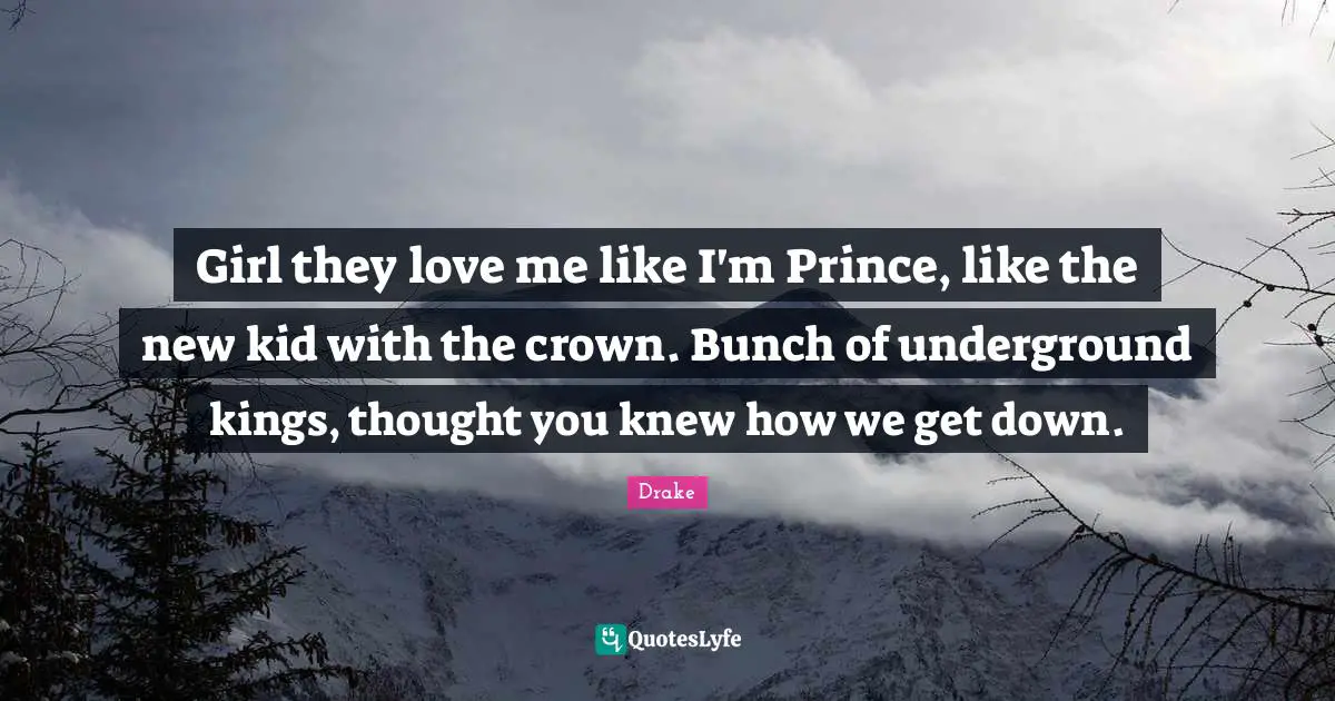 Girl they love me like I'm Prince, like the new kid with the crown. Bunch of underground kings, thought you knew how we get down.
