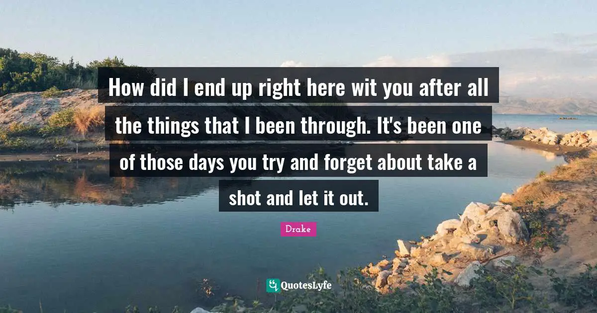 How did I end up right here wit you after all the things that I been through. It's been one of those days you try and forget about take a shot and let it out.