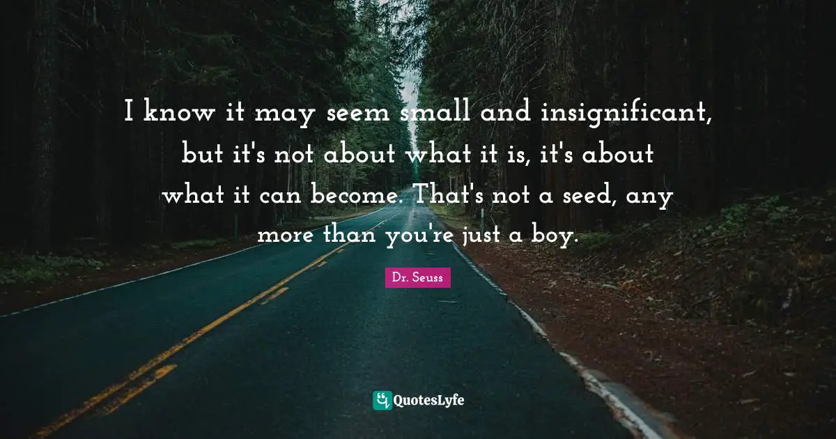 I know it may seem small and insignificant, but it's not about what it is, it's about what it can become. That's not a seed, any more than you're just a boy.