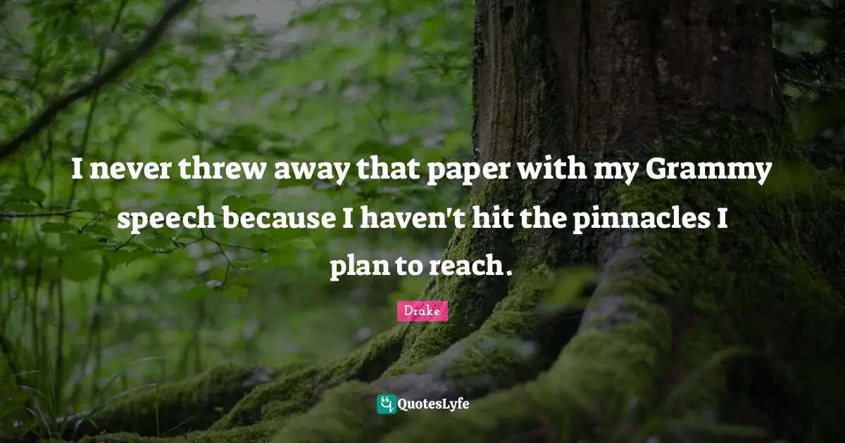 I never threw away that paper with my Grammy speech because I haven't hit the pinnacles I plan to reach.
