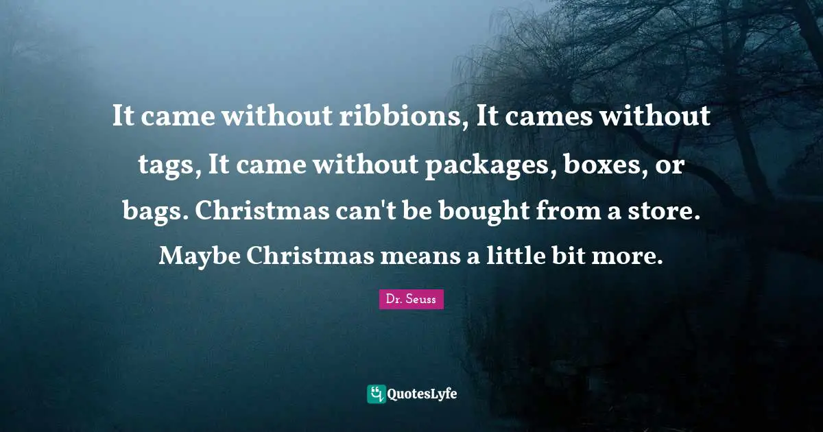It came without ribbions, It cames without tags, It came without packages, boxes, or bags. Christmas can't be bought from a store. Maybe Christmas means a little bit more.