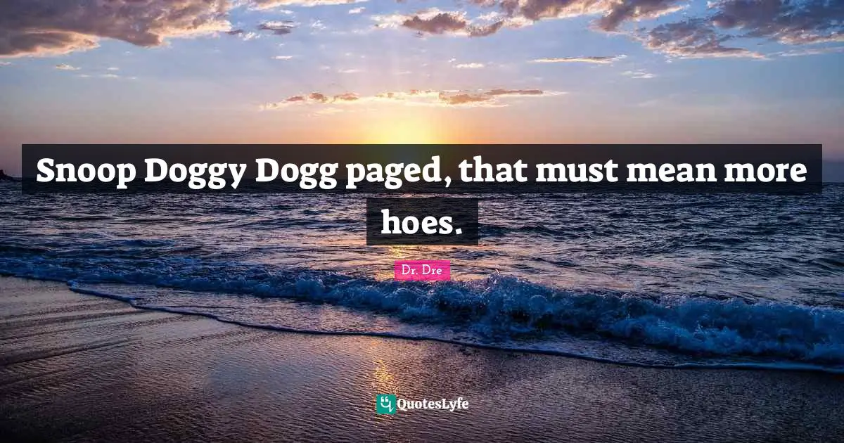 Dr. Dre Quotes: "Snoop Doggy Dogg paged, that must mean more hoes."