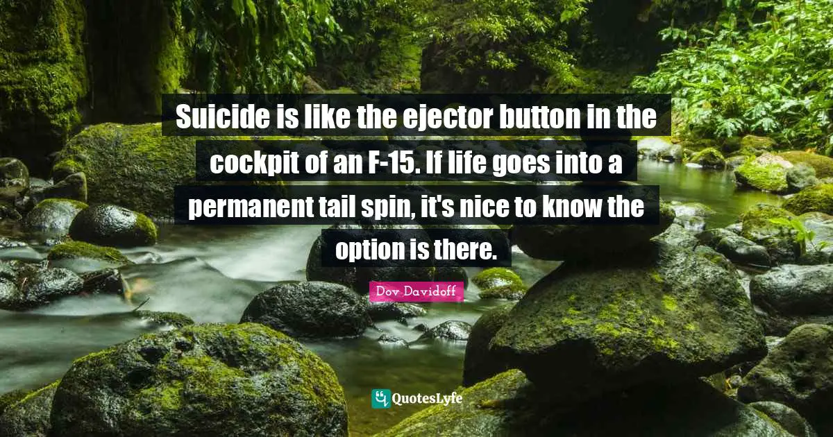 Suicide is like the ejector button in the cockpit of an F-15. If life goes into a permanent tail spin, it's nice to know the option is there.