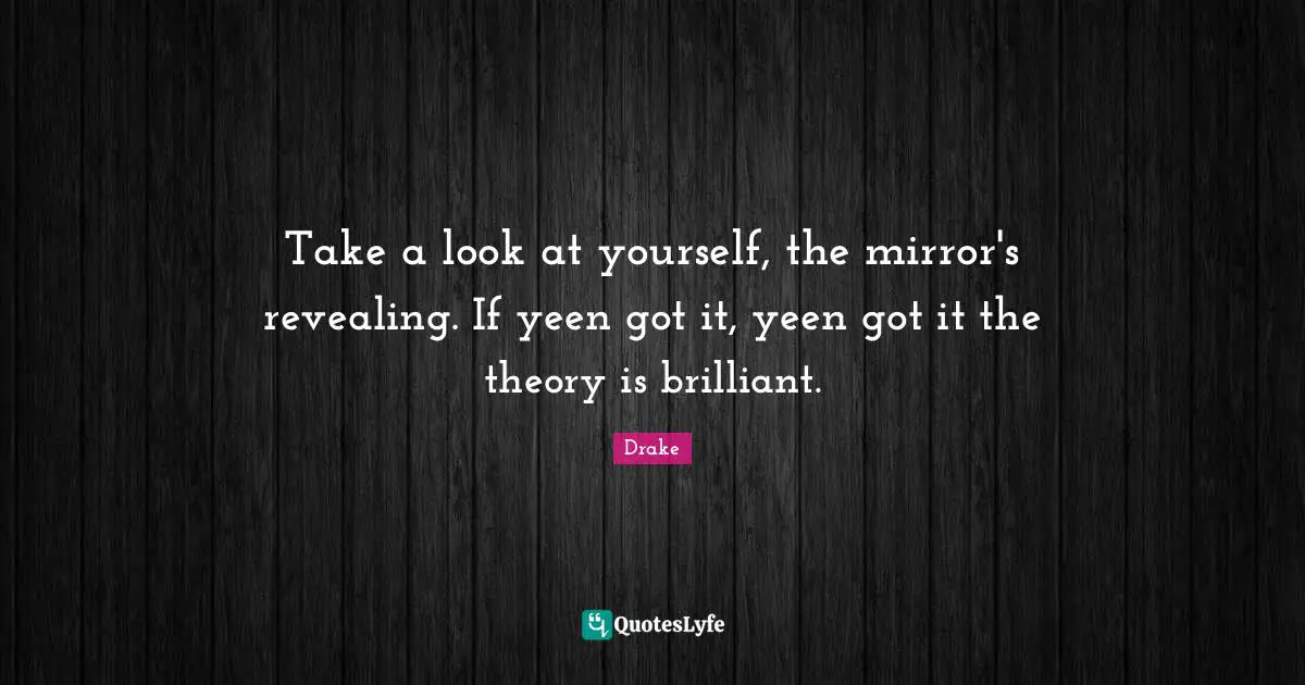 Take a look at yourself, the mirror's revealing. If yeen got it, yeen got it the theory is brilliant.