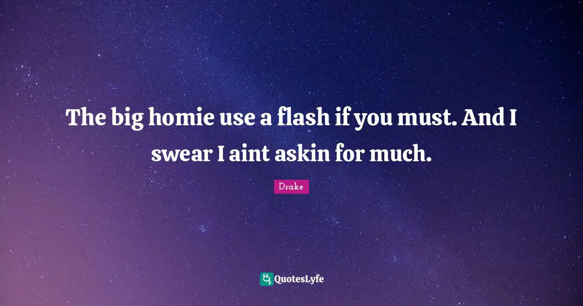 The big homie use a flash if you must. And I swear I aint askin for much.