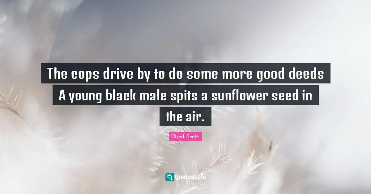 Good Deeds Quotes: "The cops drive by to do some more good deeds A young black male spits a sunflower seed in the air."