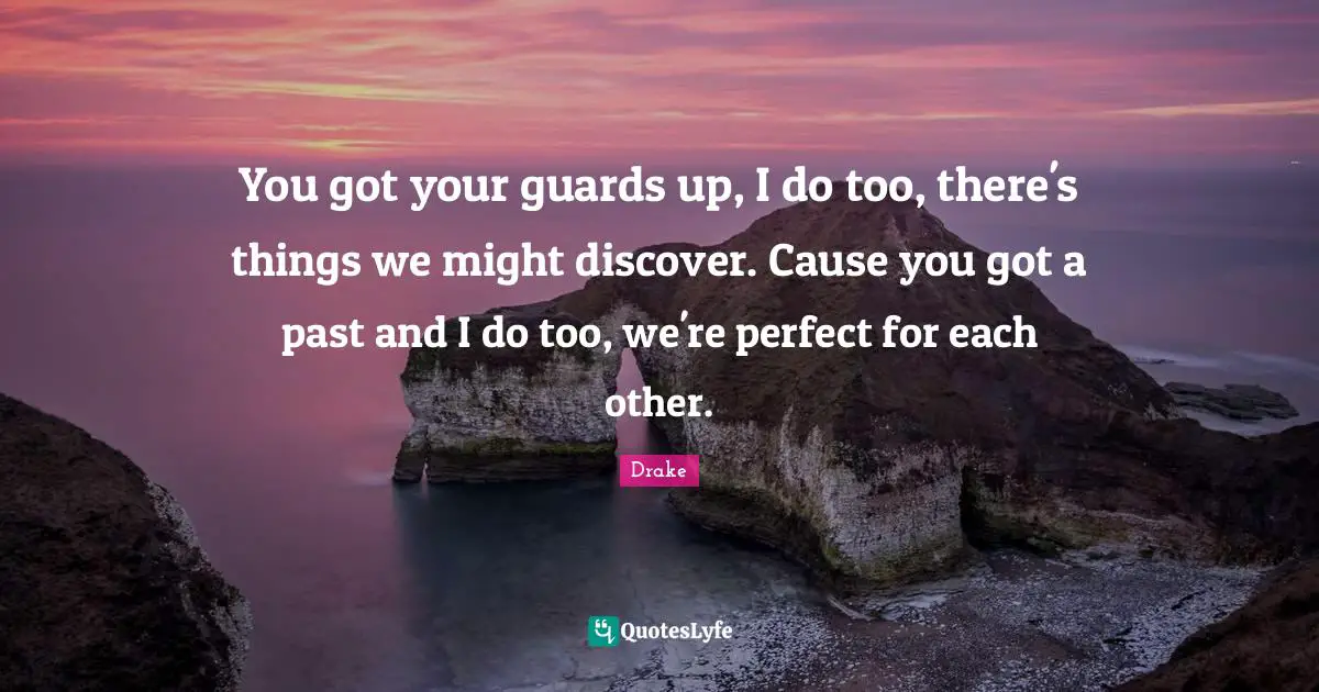 Perfect For Each Other Quotes: "You got your guards up, I do too, there's things we might discover. Cause you got a past and I do too, we're perfect for each other."