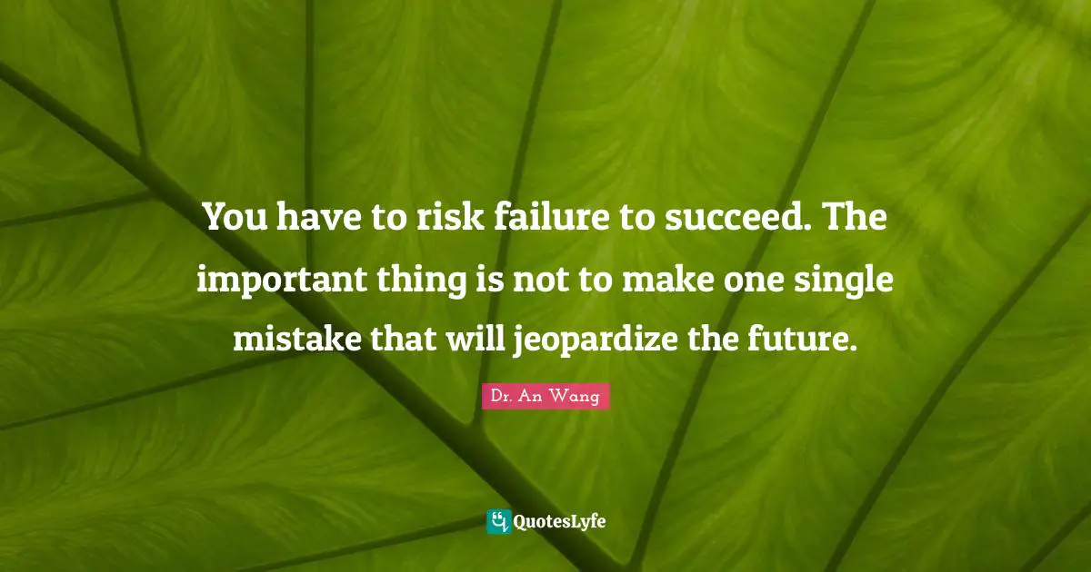 Risk Quotes: "You have to risk failure to succeed. The important thing is not to make one single mistake that will jeopardize the future."
