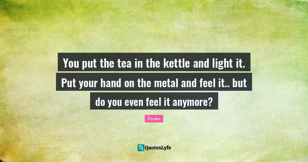 You put the tea in the kettle and light it. Put your hand on the metal and feel it.. but do you even feel it anymore?