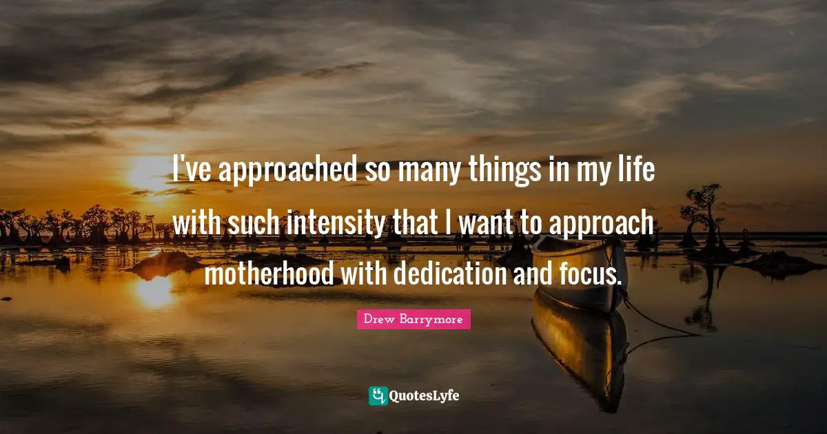 I've approached so many things in my life with such intensity that I want to approach motherhood with dedication and focus.