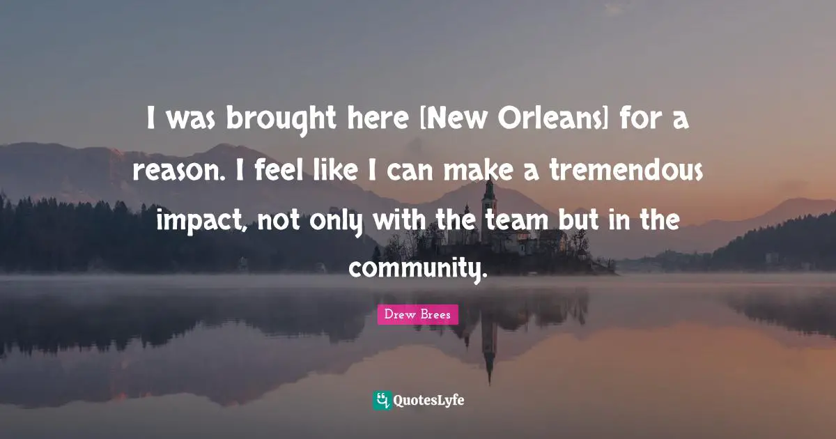 I was brought here [New Orleans] for a reason. I feel like I can make a tremendous impact, not only with the team but in the community.