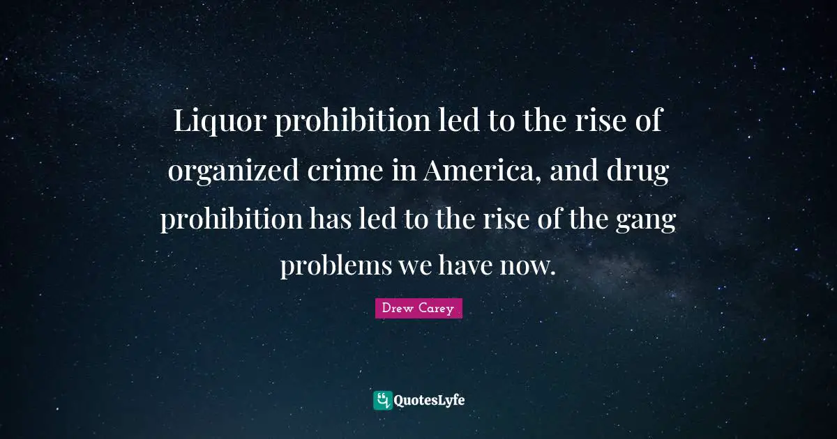 Liquor prohibition led to the rise of organized crime in America, and drug prohibition has led to the rise of the gang problems we have now.