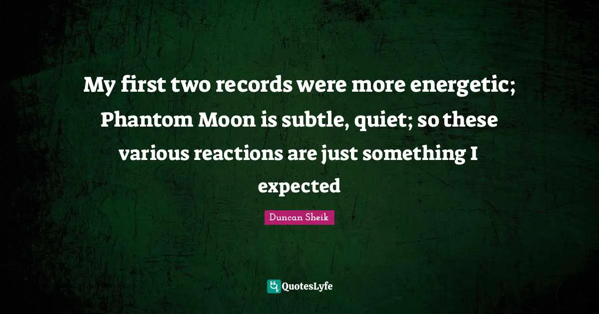 Duncan Sheik Quotes: "My first two records were more energetic; Phantom Moon is subtle, quiet; so these various reactions are just something I expected"