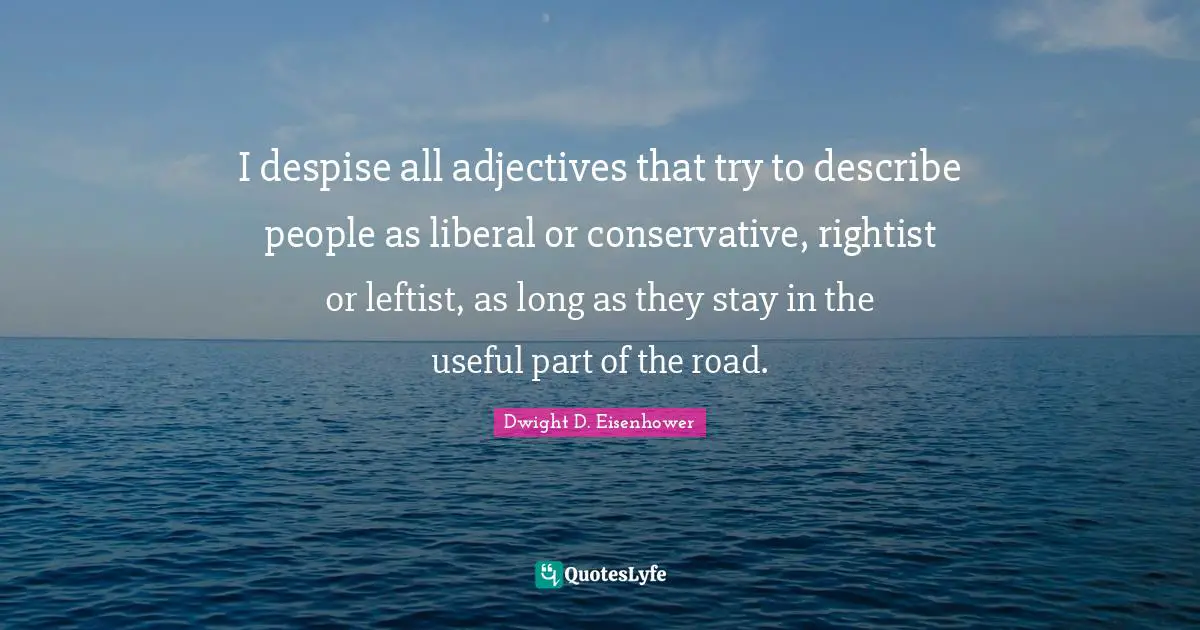 I despise all adjectives that try to describe people as liberal or conservative, rightist or leftist, as long as they stay in the useful part of the road.