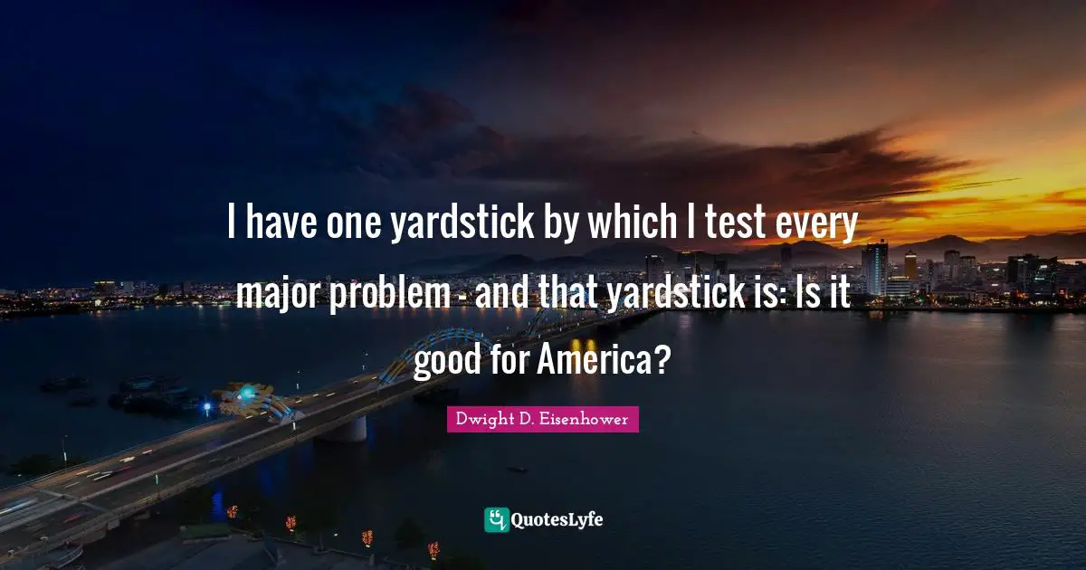 I have one yardstick by which I test every major problem - and that yardstick is: Is it good for America?