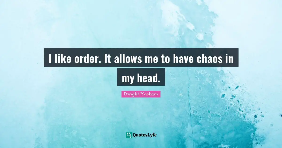 I like order. It allows me to have chaos in my head.
