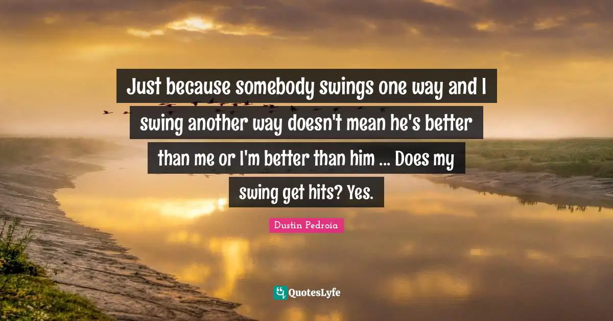 Just because somebody swings one way and I swing another way doesn't mean he's better than me or I'm better than him ... Does my swing get hits? Yes.