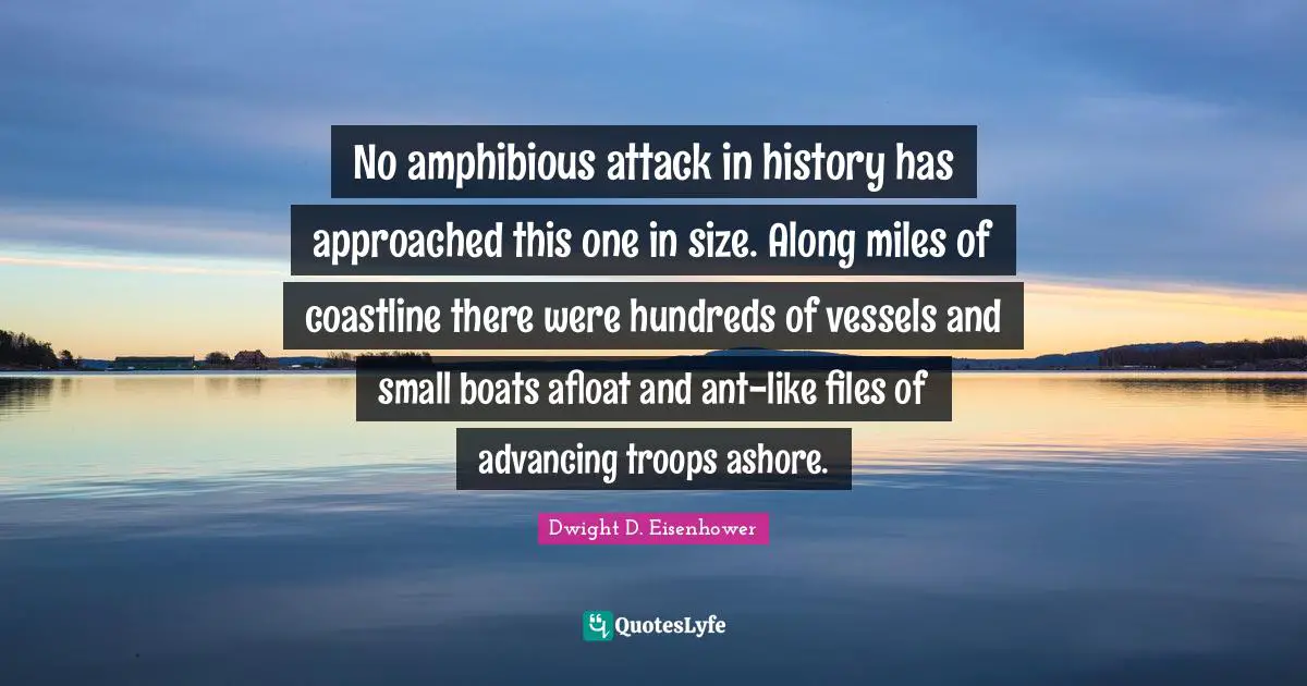 No amphibious attack in history has approached this one in size. Along miles of coastline there were hundreds of vessels and small boats afloat and ant-like files of advancing troops ashore.