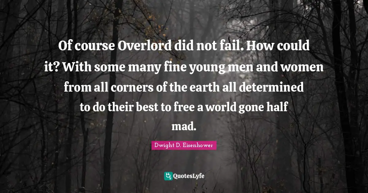 Of course Overlord did not fail. How could it? With some many fine young men and women from all corners of the earth all determined to do their best to free a world gone half mad.