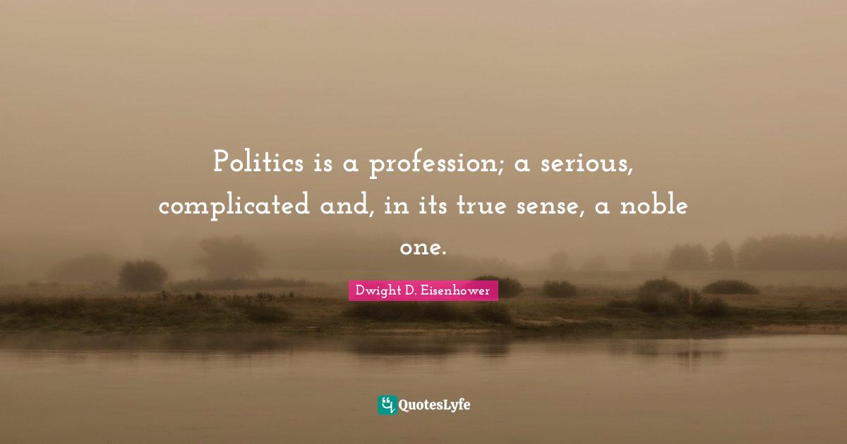 Politics is a profession; a serious, complicated and, in its true sense, a noble one.