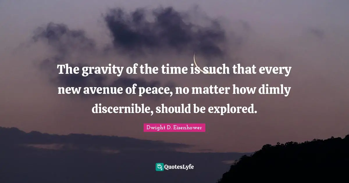 The gravity of the time is such that every new avenue of peace, no matter how dimly discernible, should be explored.
