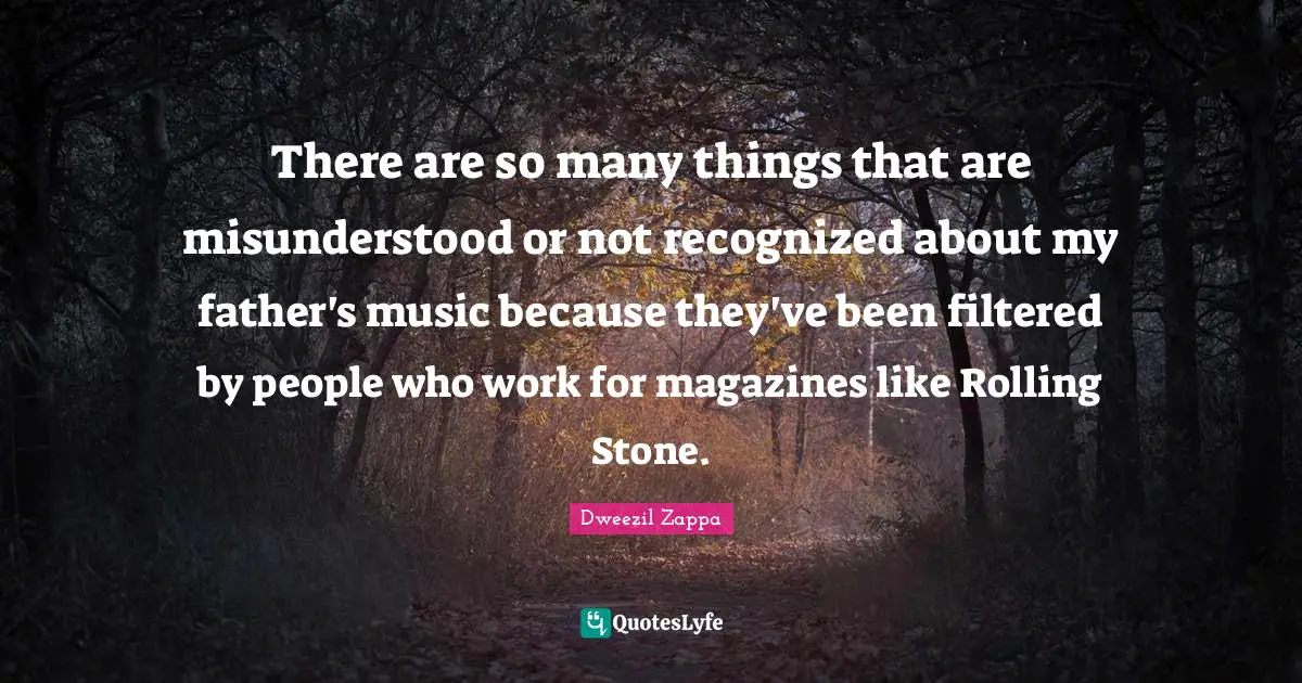 There are so many things that are misunderstood or not recognized about my father's music because they've been filtered by people who work for magazines like Rolling Stone.