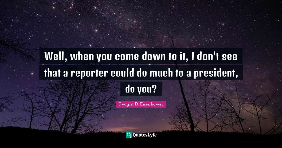 Well, when you come down to it, I don't see that a reporter could do much to a president, do you?