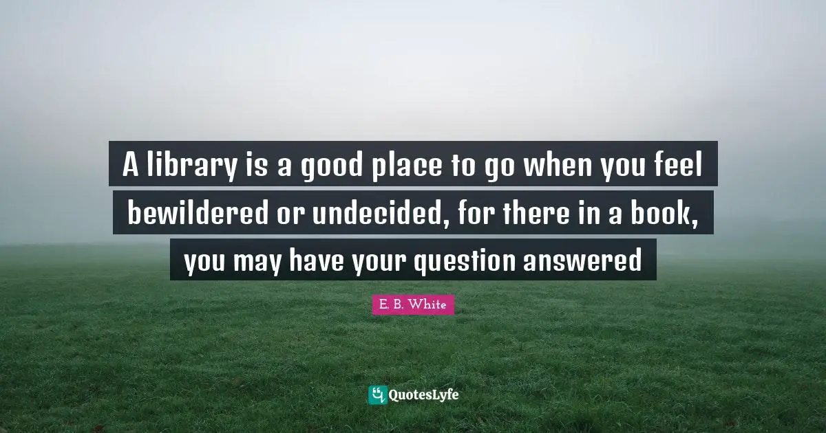 Undecided Quotes: "A library is a good place to go when you feel bewildered or undecided, for there in a book, you may have your question answered"